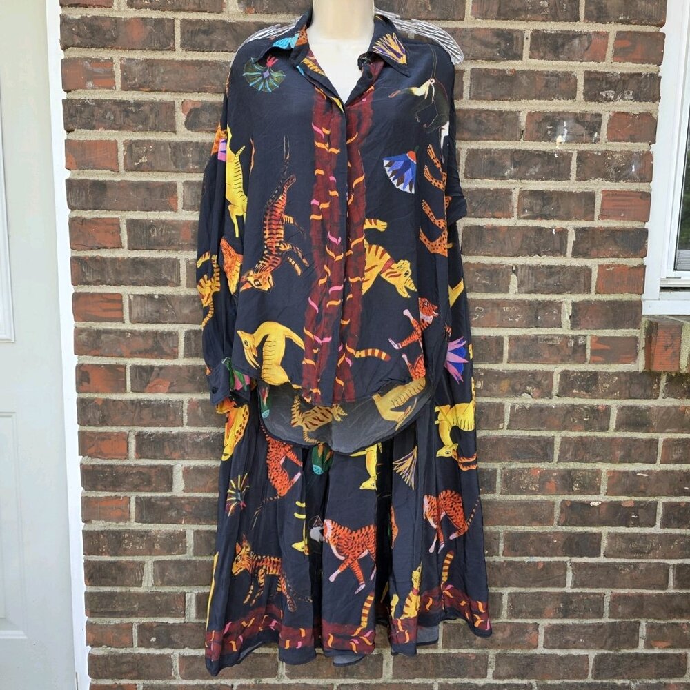 Mimi Liberte By Michael Klein Two Piece Blackk Shirt Top Set Jungle Cats Size L